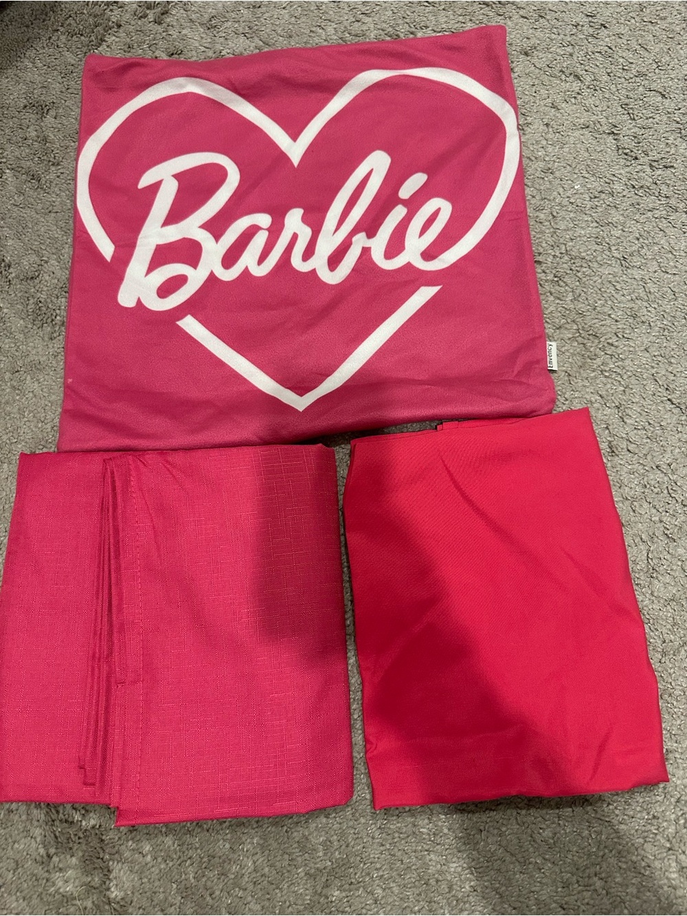 Barbie Hot Pink Heart Logo Pillow Cover, pink standard pillow case, and curtain